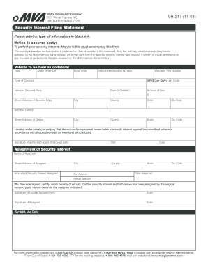 Maryland Security Interest Filing Statement