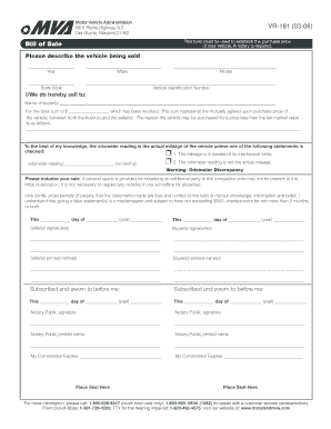 Maryland Motor Vehicle Bill of Sale