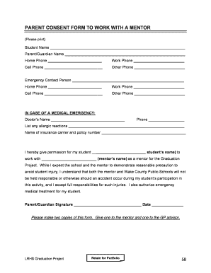 Parent Consent Form to Work with a Mentor