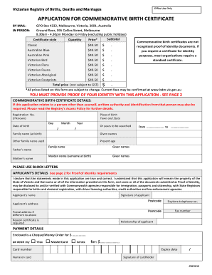 Commemorative Birth Certificate Application