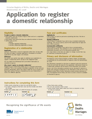 Victorian Domestic Relationship Registration Form