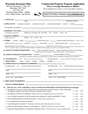 Wisconsin Insurance Plan Commercial Property Program Application