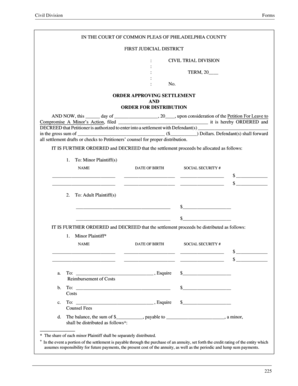 Order Approving Settlement and Distribution