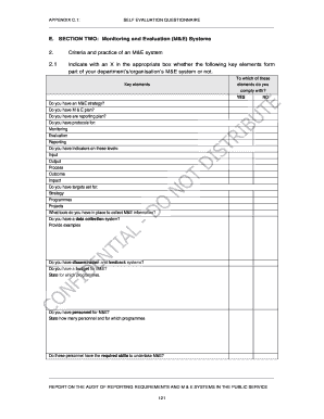Self Evaluation Questionnaire for Monitoring and Evaluation Systems