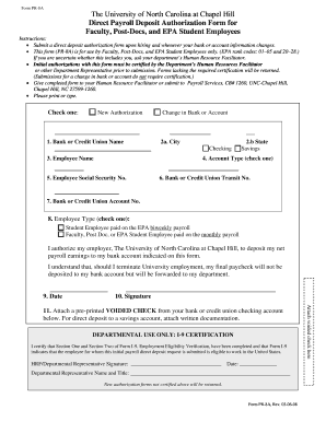 UNC Direct Payroll Deposit Authorization Form