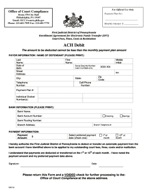 First Judicial District of Pennsylvania EFT Enrollment Agreement