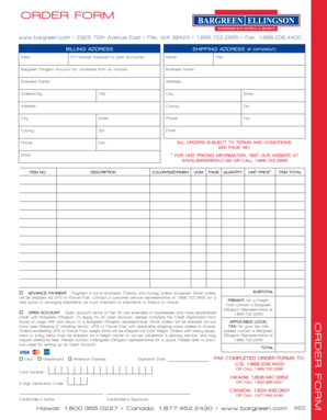 Bargreen Ellingson Order Form