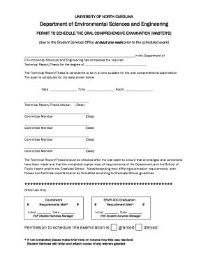 Masters Permission to Schedule a Final Oral Defense Form - sph unc