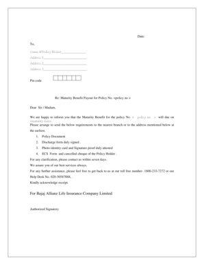 Bajaj Allianz Life Insurance Maturity Discharge Form
