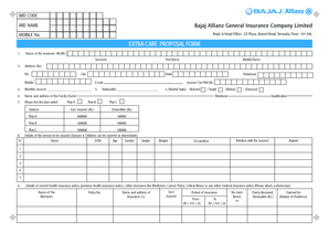 Bajaj Allianz Extra Care Health Insurance Proposal Form