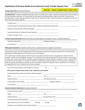 Vermont Health Access Electronic Funds Transfer Request Form