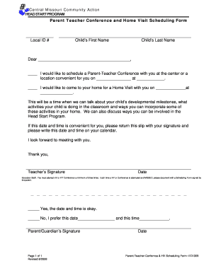 Parent Teacher Conference and Home Visit Scheduling Form
