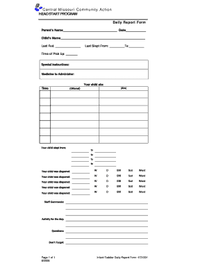 Infant-Toddler Daily Report Form - Central Missouri Community Action