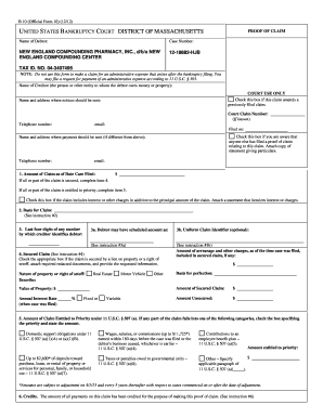 US Bankruptcy Court Proof of Claim Form