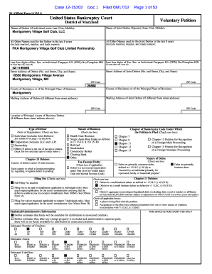 US Bankruptcy Voluntary Petition