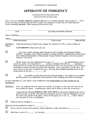 Massachusetts Affidavit of Indigency