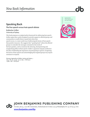 Order Form for Speaking Back Book
