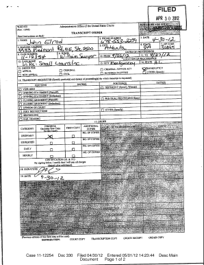 US Courts Transcript Order Form