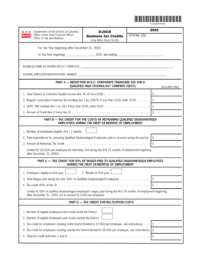 DC Business Tax Credits Form D-20CR