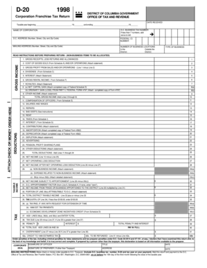 District of Columbia Corporation Franchise Tax Return