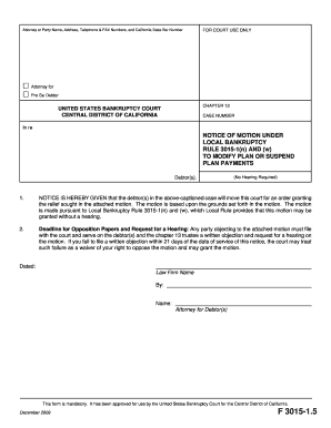 Notice of Motion to Modify Plan or Suspend Payments