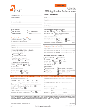 Florida PMI Application for Insurance