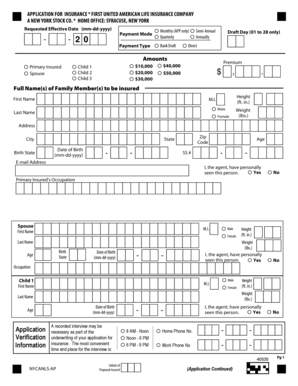 First United American Life Insurance Application