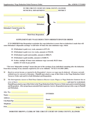 Supplementary Wage Deduction Order