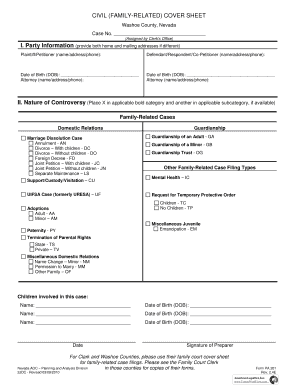 Nevada Family-Related Case Cover Sheet