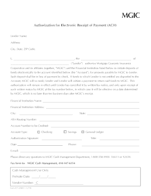 MGIC Electronic Funds Transfer Authorization