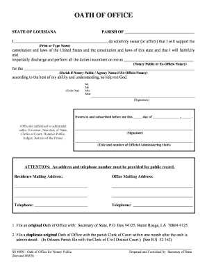 Oath of Office for Notary Public