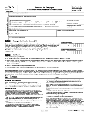 IRS Form W-9 Request for Taxpayer Identification Number and Certification