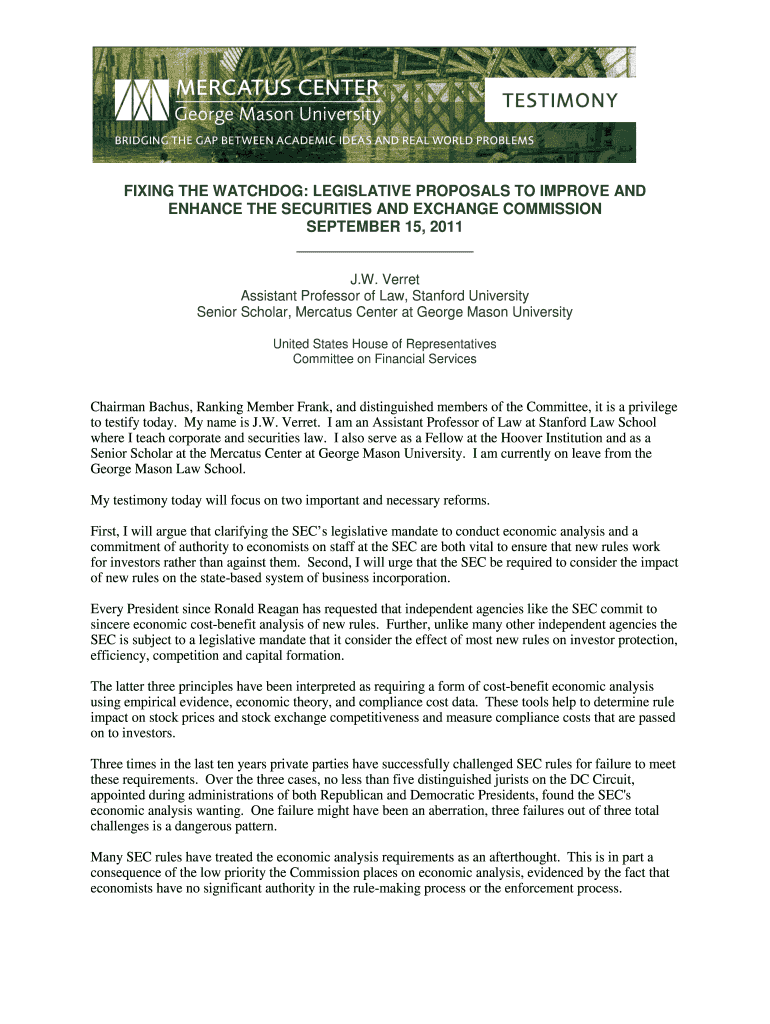 Fillable Online financialservices house J.W. Verret's congressional