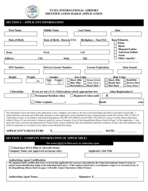 Yuma International Airport Identification Badge Application