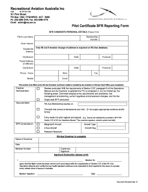 Pilot Certificate BFR Reporting Form
