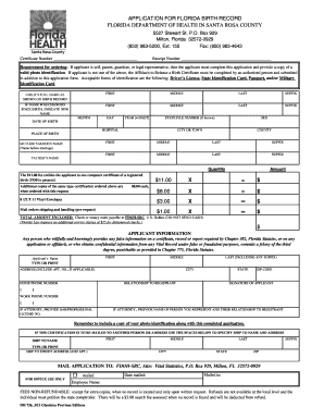 Florida Birth Record Application
