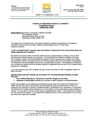 Florida Emergency Medical Oversight Complaint Form