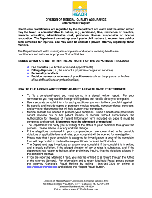Florida Healthcare Practitioner Complaint Form