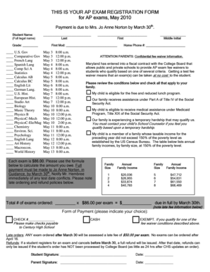 AP Exam Registration Form