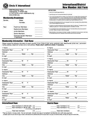 Circle K International New Member Add Form