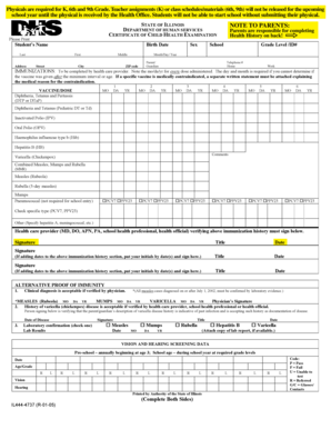 Illinois Child Health Examination Form