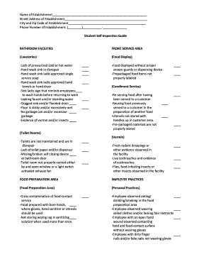 Student Self Inspection Guide for Food Establishments