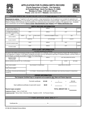 Florida Birth Record Application