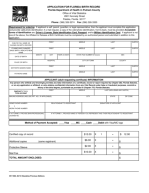 Florida Birth Record Application