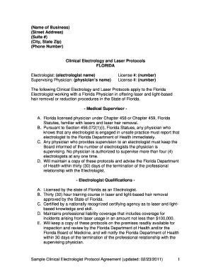 Florida Clinical Electrologist Protocol Agreement