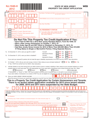 NJ-1040-H Property Tax Credit Application