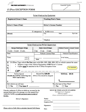 E-ZPass Exception Form