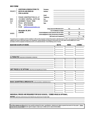 Bid Form Template from www.pdffiller.com