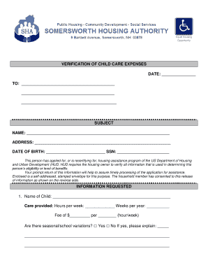 Verification of Child Care Expenses Form