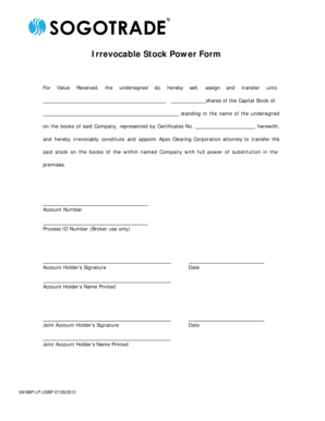 Irrevocable Stock Power Form